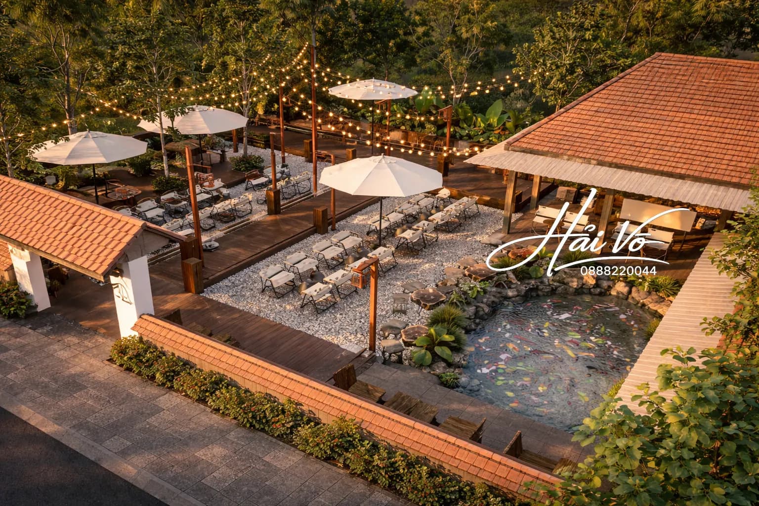 Hồ koi sân vườn cà phê 1