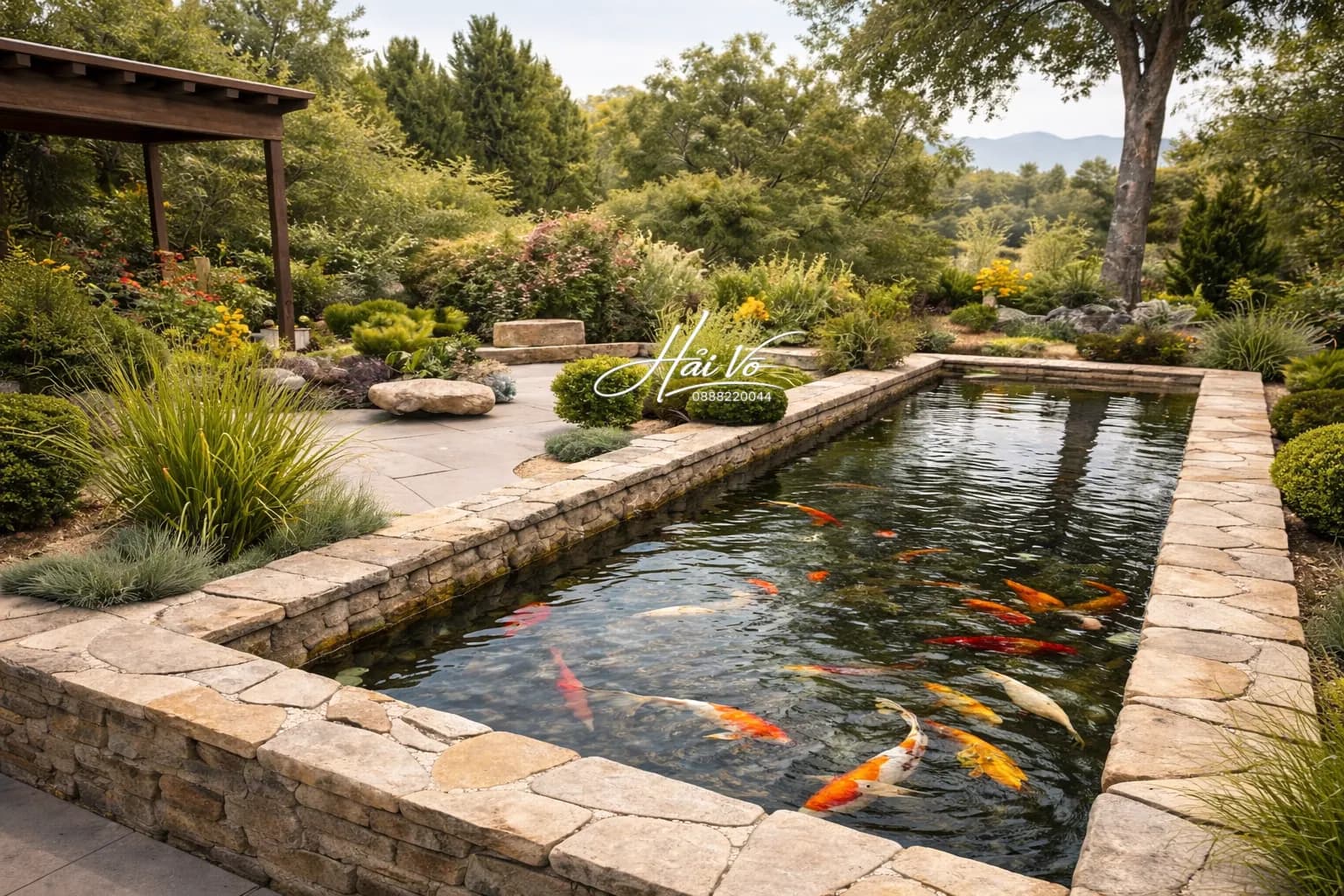 Hồ koi sân vườn hiện đại 2